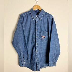 Authentic Vintage 90s Hard Rock Cafe Paris Denim Western Shirt Size XL
